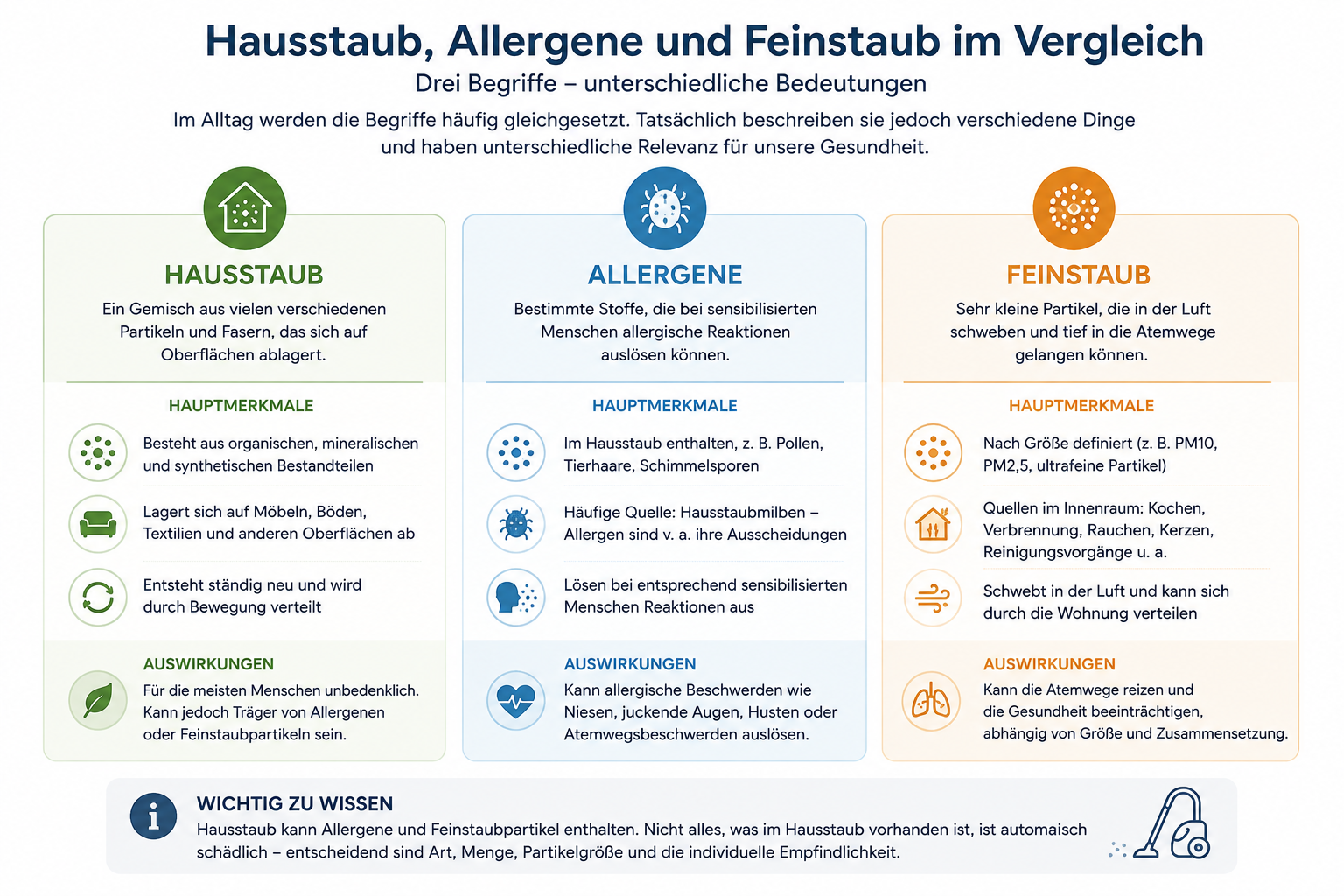 Hausstaub, Allergene und Feinstaub im Vergleich